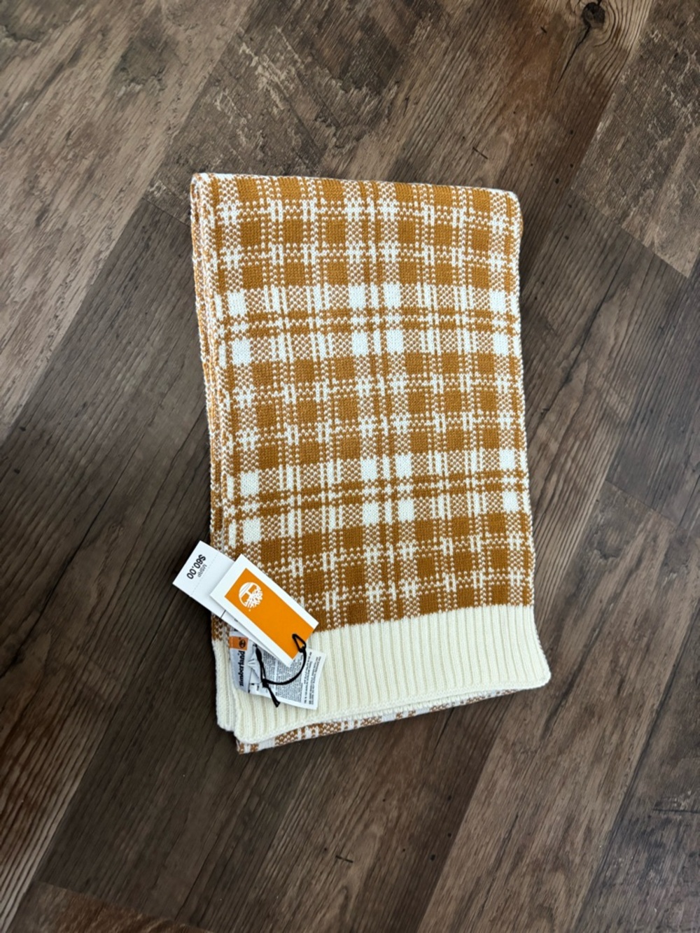 Timberland Mustard Yellow and Cream Plaid Knit Scarf